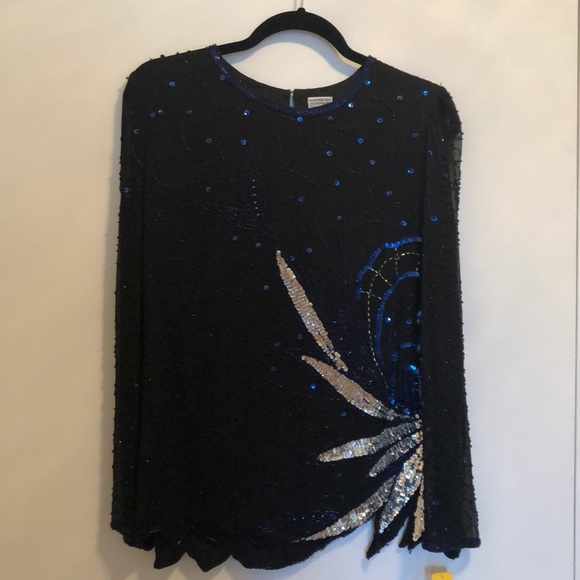 Tops - Vintage silk sequin and bead blouse